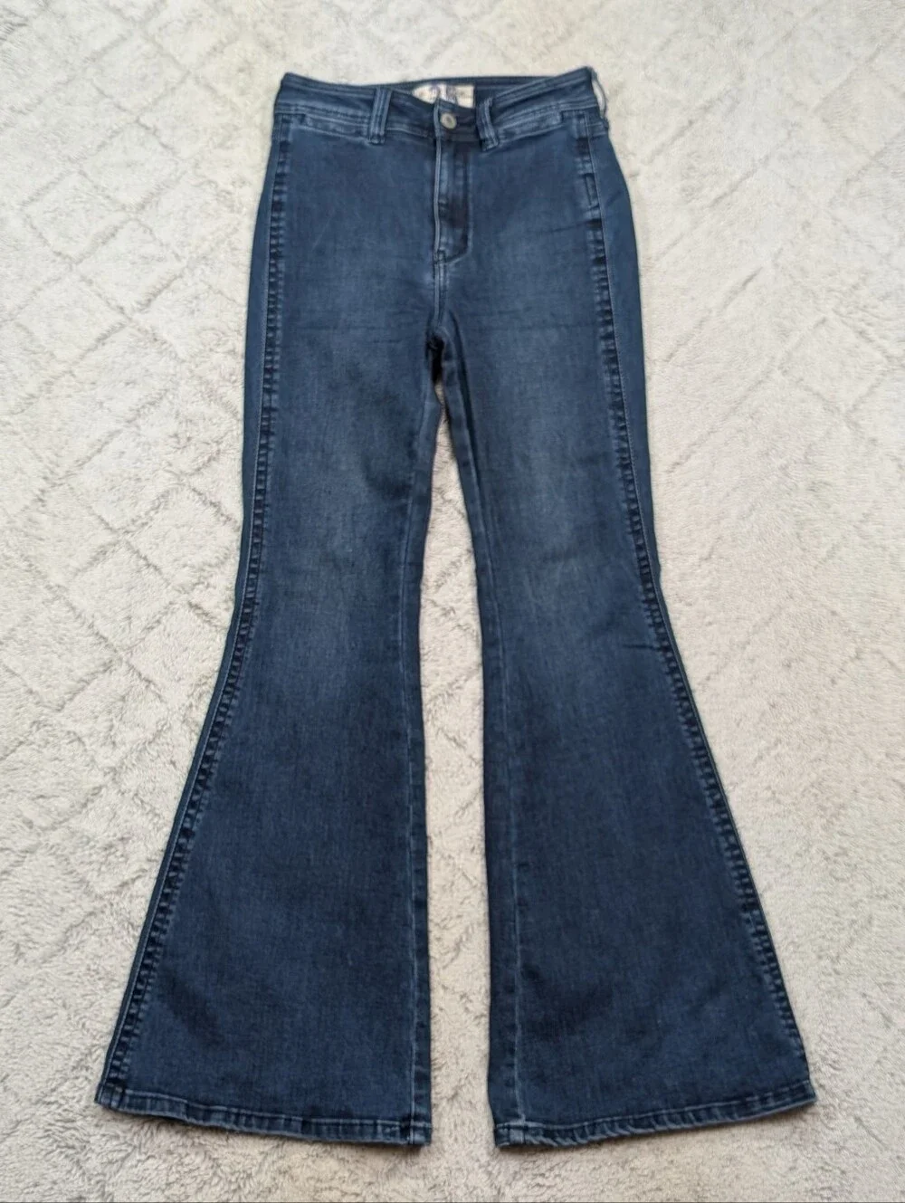 Free People Jeans Womens 25 Blue Penny Mid Rise Flare Cotton Stretch Retro Boho